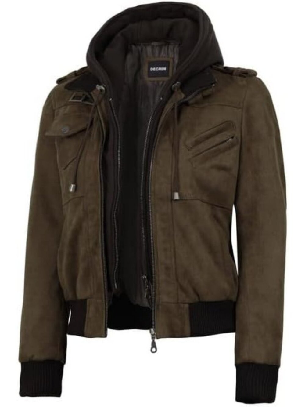 Lightweight Faux Suede Bomber Jacket for Women - Casual Hooded Style, Perfect
